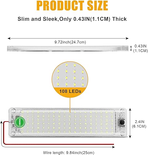 Miniatura 2 de Barra de luz interior LED de 12 V, 2376 lúmenes, CC de 12 V, tira de luces LED de techo, accesorio de iluminación interior con interruptor de