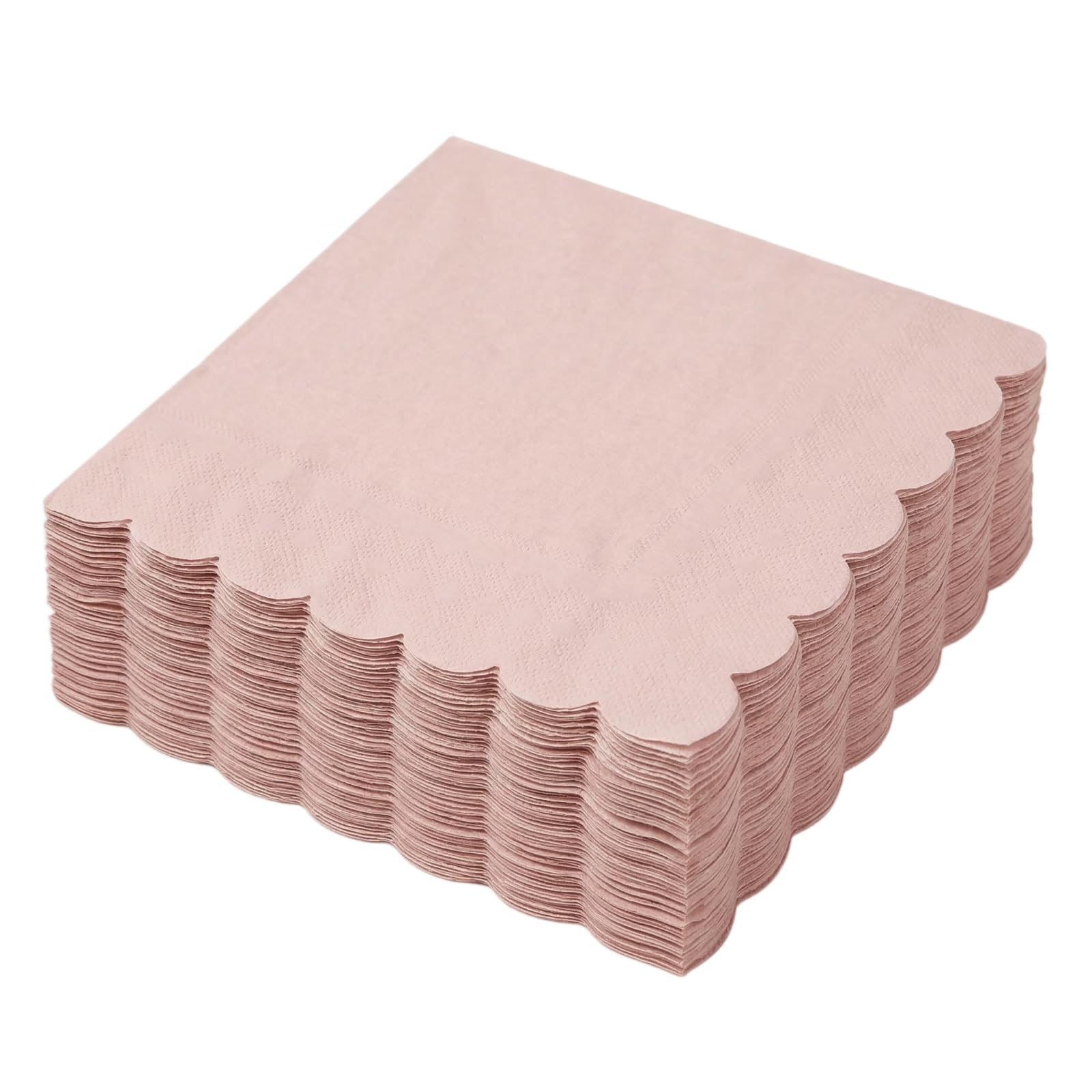 Premium Cocktail Napkins with Elegant Scalloped Edges for Weddings, Parties & Daily Dining - 40 Pack Disposable Paper Serviettes in Blush Pink, 33x33 cm for Multiple Events & Home Use