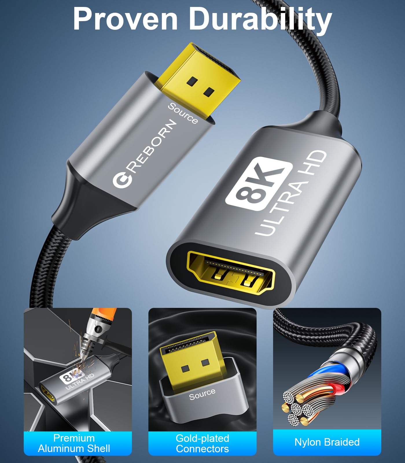 8K HDMI naar Displayport Kabel USB Aangedreven voor