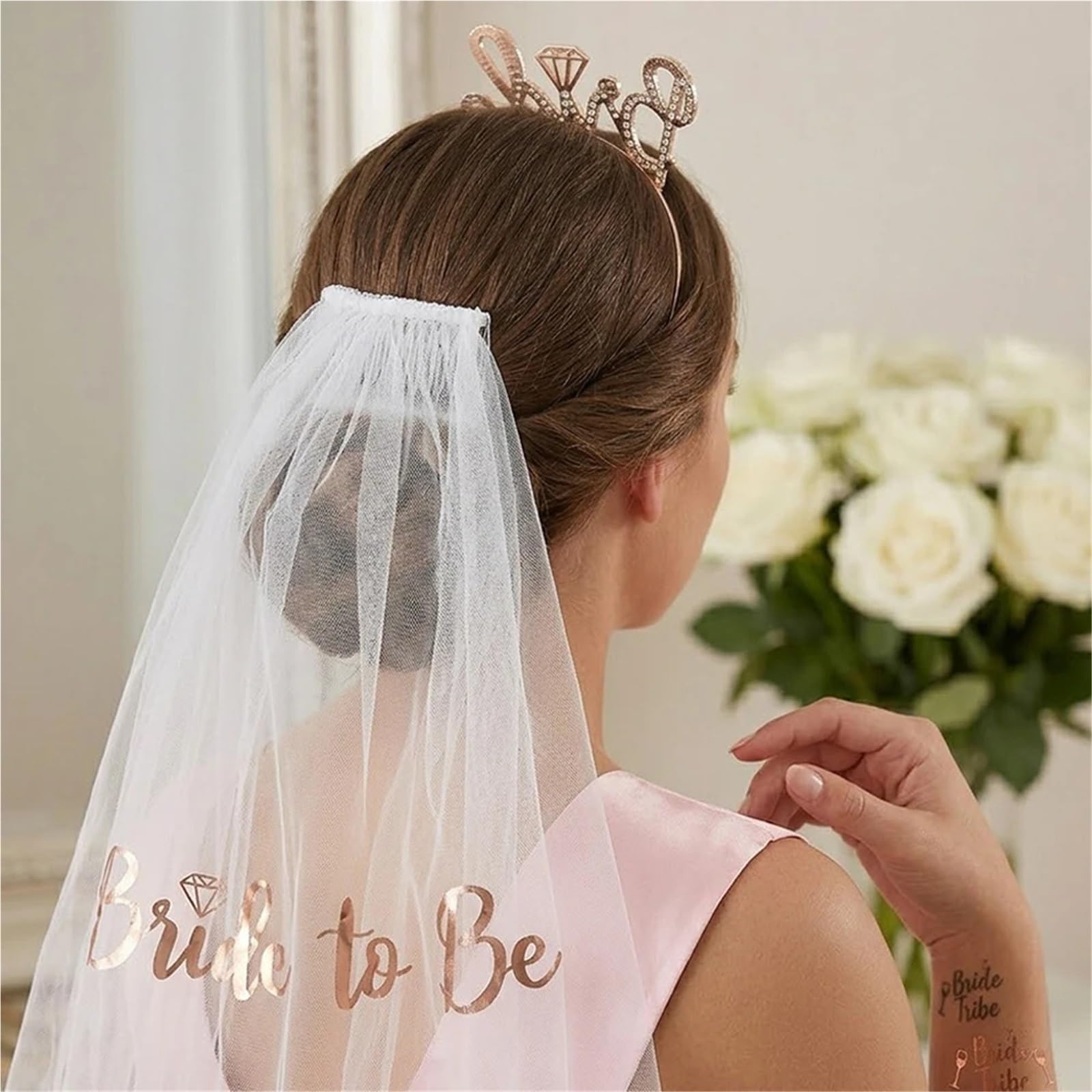 Evjf Veil Kit de décoration for enterrement vie jeune fille | Mariée à être voile ceinture diadème coeur lunettes de soleil équipe poule nuptiale douche fournitures