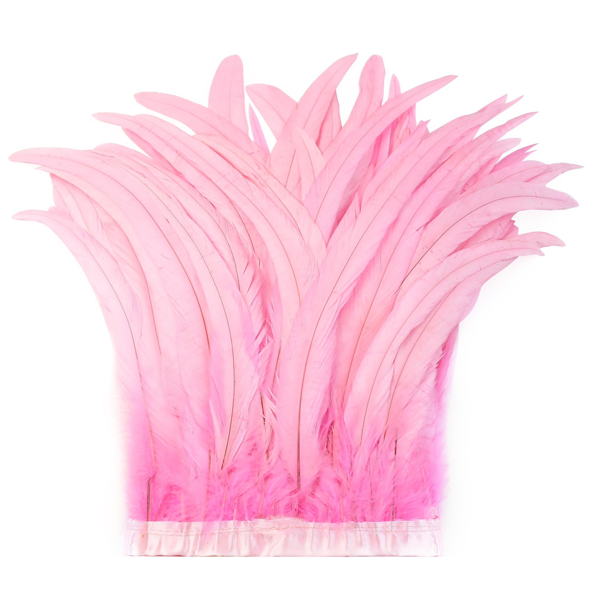 Holmgren Pink Rooster Feather Trim - 10-12inch 2 Yards Natural Rooster Feathers Trim for Sewing Crafts, Feather Cape Shawl, Headdress, Capes, Wings, Cosplay and Halloween Costumes (Pink) — image 1