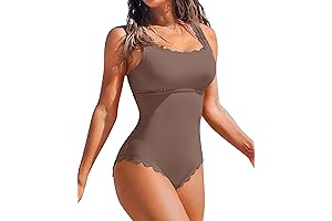 Charmo Womens Scalloped Ribbed One Piece Swimsuits Modest Bathing Suits