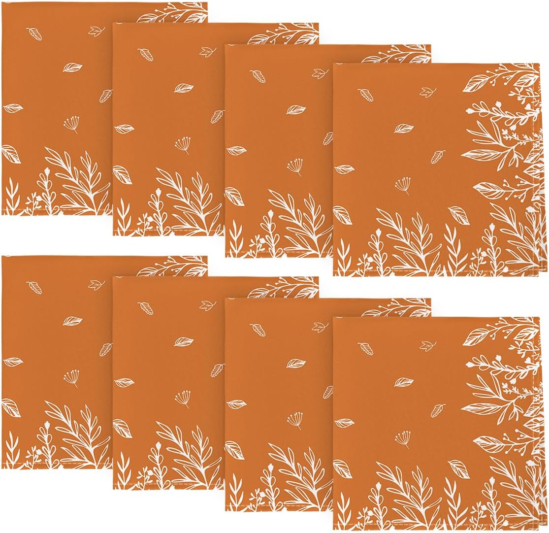Horaldaily Fall Cloth Napkins 18 x 18 Inch, Thanksgiving Autumn Harvest Orange Wild Flowers Party Dinner Decoration Washable Napkins Set of 4