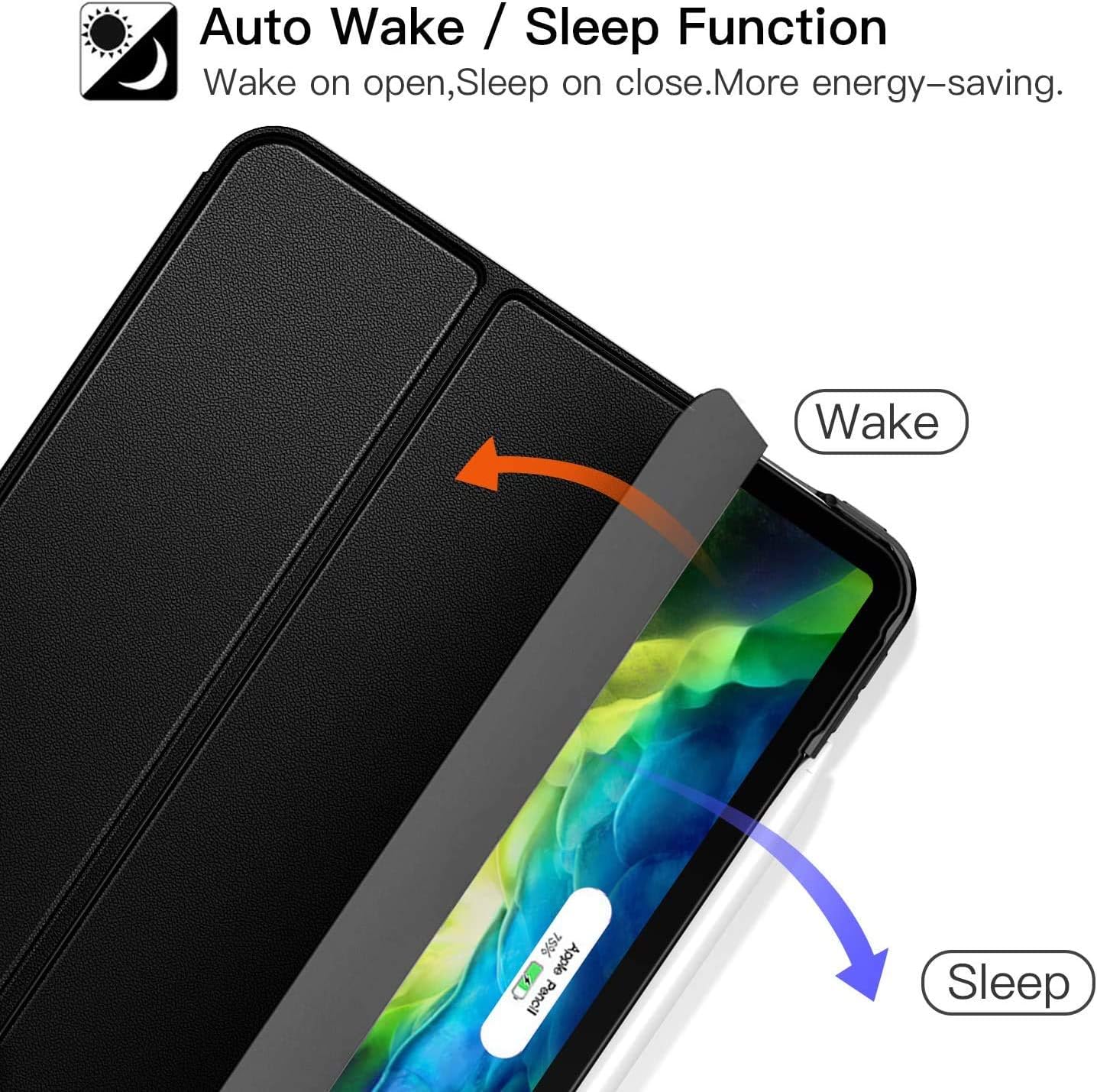 Ztotop Case for iPad Pro 11 2020 2nd Generation, Slim Lightweight Trifold Stand Smart Case, Auto Wake/Sleep Folio Case Hard Cover Support iPad Pencil Charging for iPad Pro 11 Inch 2020, Black
