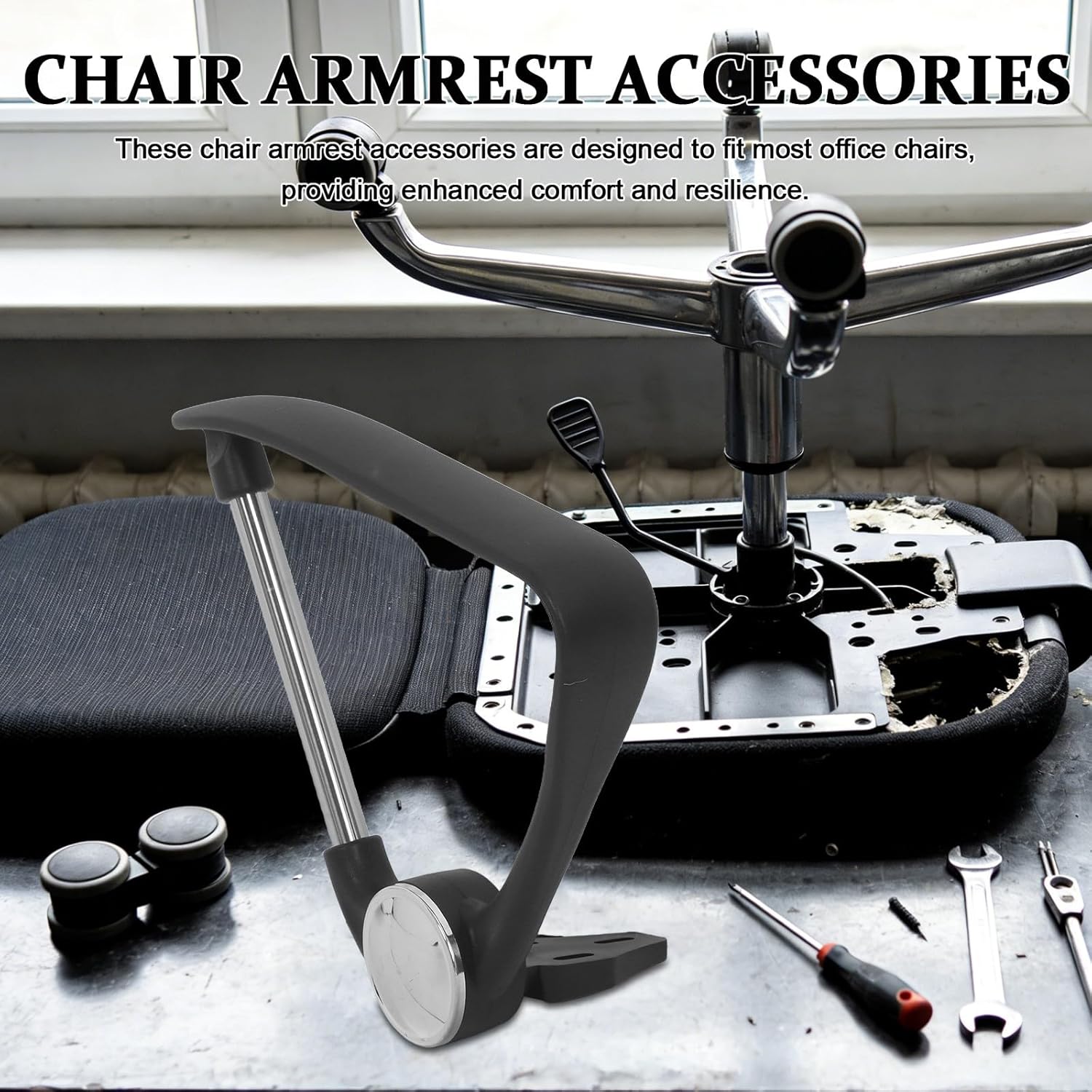 2pcs Ergonomic Armrest Replacements for Computer Chair, Plastic and Stainless Steel Frame, Left and Right Arm Rest Set for Task Chair, Office Furniture