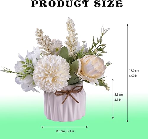 Miniatura 3 de Flores artificiales en maceta blancas, pequeño jarrón de cerámica falsas, decoración de escritorio para interiores para el hogar y la oficina,