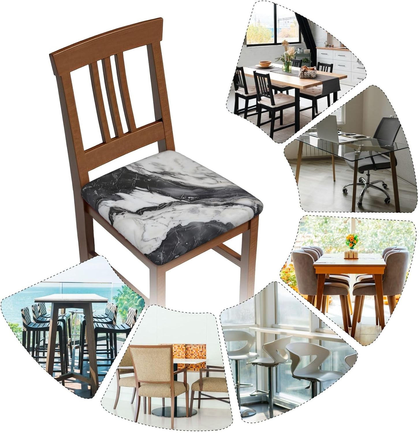Light Black Marble Print Square Cushion Covers 6 Pcs Set Elastic Non-Slip Seat Cushion Slipcovers Pet Furniture Protectors for Chair, Sofa