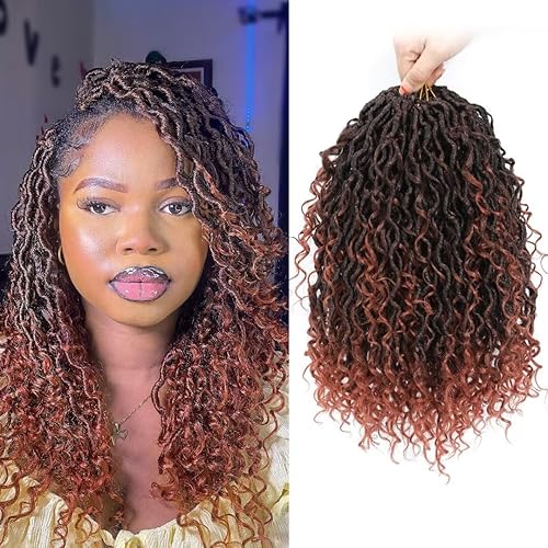 Miniatura 10 de New Goddess Locs - 5 paquetes de 22 pulgadas, rastas sintéticas de río rojo cobre, cabello bohemio de ganchillo con extremos rizados en medio y