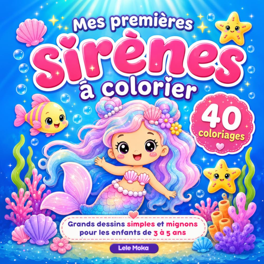 Mes premières sirènes à colorier: Grands dessins simples et mignons pour les enfants de 3 à 5 ans