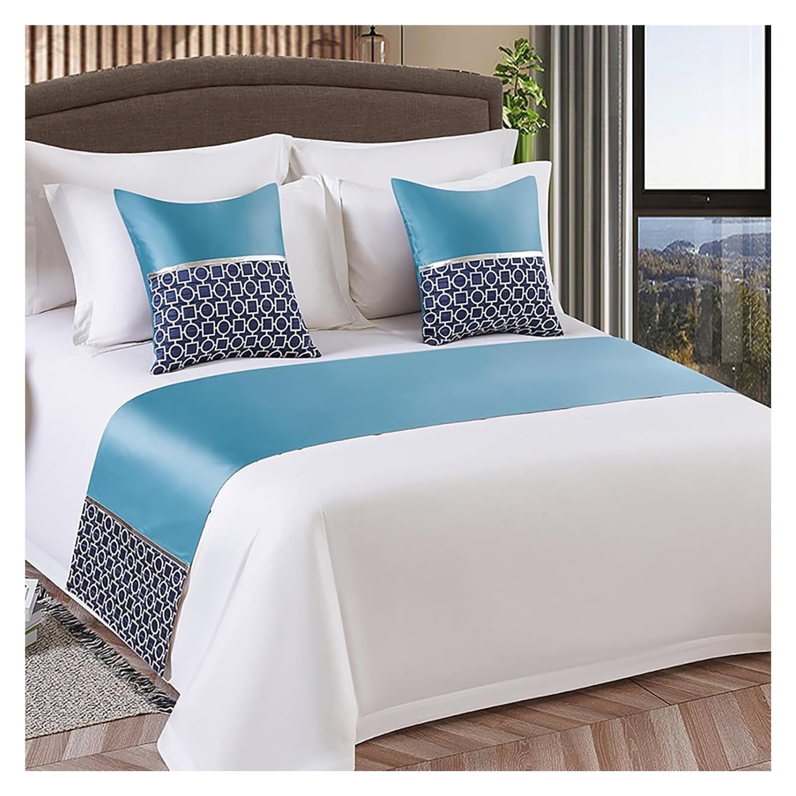 JFGCTYHXY Bed linen throws, Luxury Silky Bed Runners, Soft Solid Scarves Cover Protection Bedspreads Bedding End Scarf(Cyan,50 * 180cm for 120cm Bed)