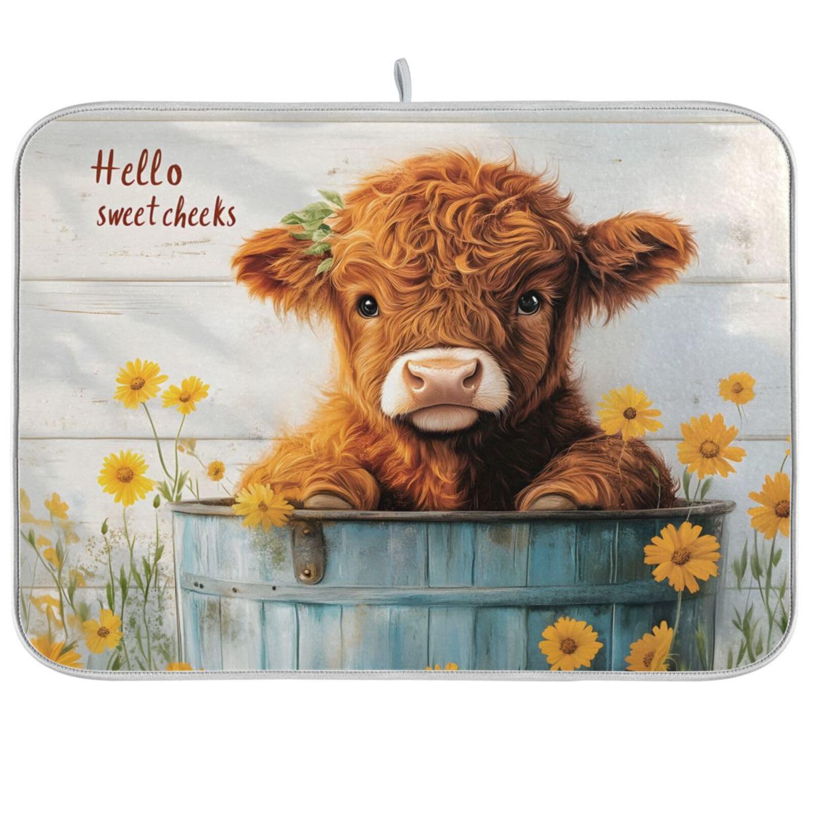 Dish Drying Mats for Kitchen Counter, Large Microfiber Dish Drying Mat 40x45 Cute Highland Cow Sink Drainer Absorbent Coffee Machine Protector Mat