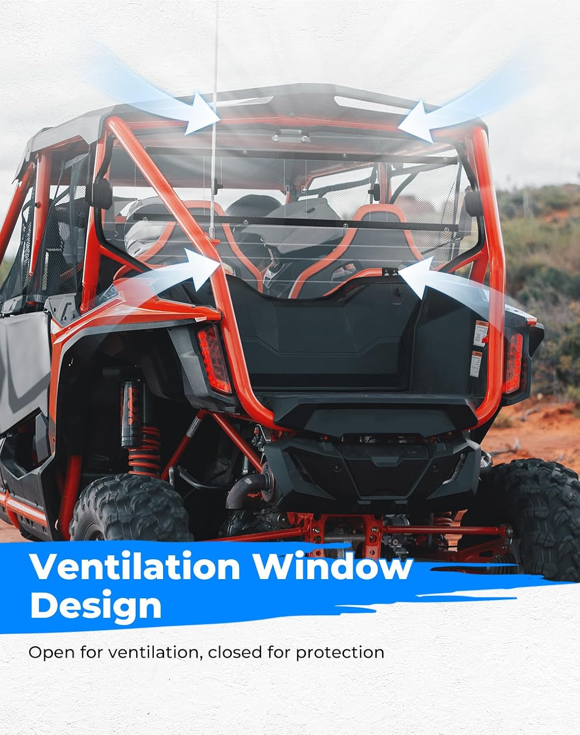 KEMIMOTO Rear Vented Sliding Windshield Compatible with Talon 1000X-4 | 4 Seater, Clear PC Material, Impact Resistant, UV-Resistance, UTV Rear Windshield with Noise Strip 2019 - 2026