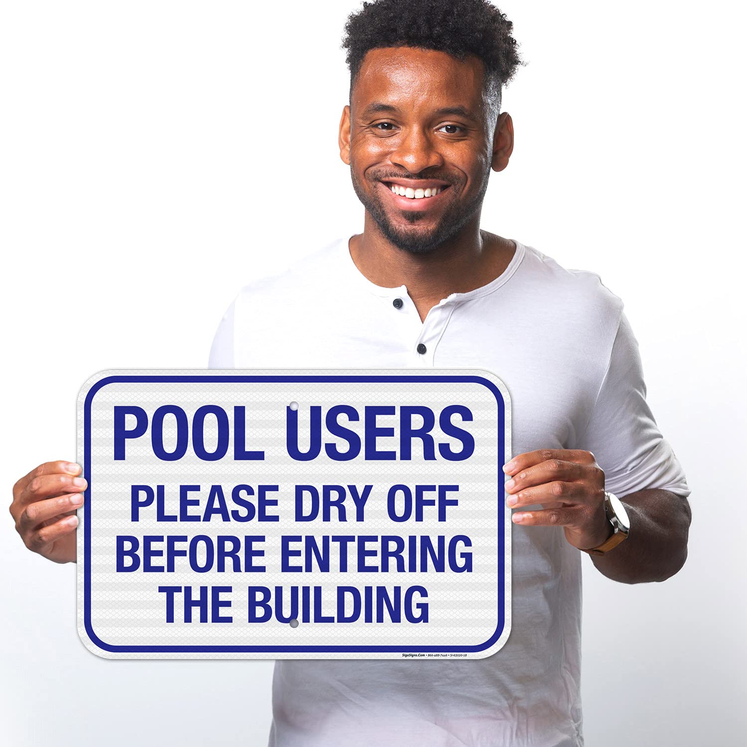 Pool Users Please Dry Off Before Entering The Building Sign, 12x18 Inches, 3M EGP Reflective .063 Aluminum, Fade Resistant, Made in USA