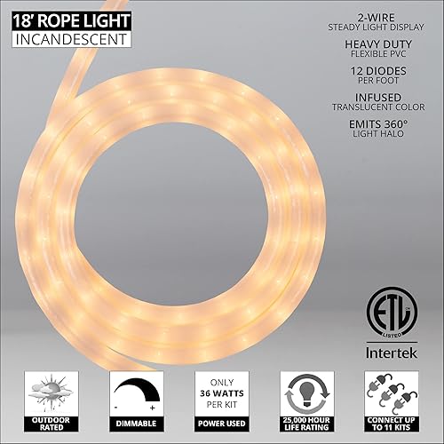 Miniatura 9 de Wintergreen Lighting Kit de luces incandescentes moradas resistentes de 18 pies con 216 bombillas, cuerda de luz para exteriores, incluye clips de