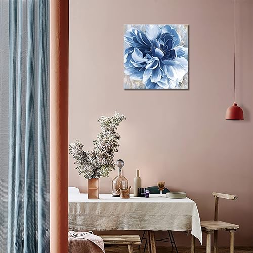 Miniatura 5 de Arte de pared de flores azules, impresión en lienzo floral azul marino, paisaje natural, arte de pared para sala de estar, dormitorio, pintura de