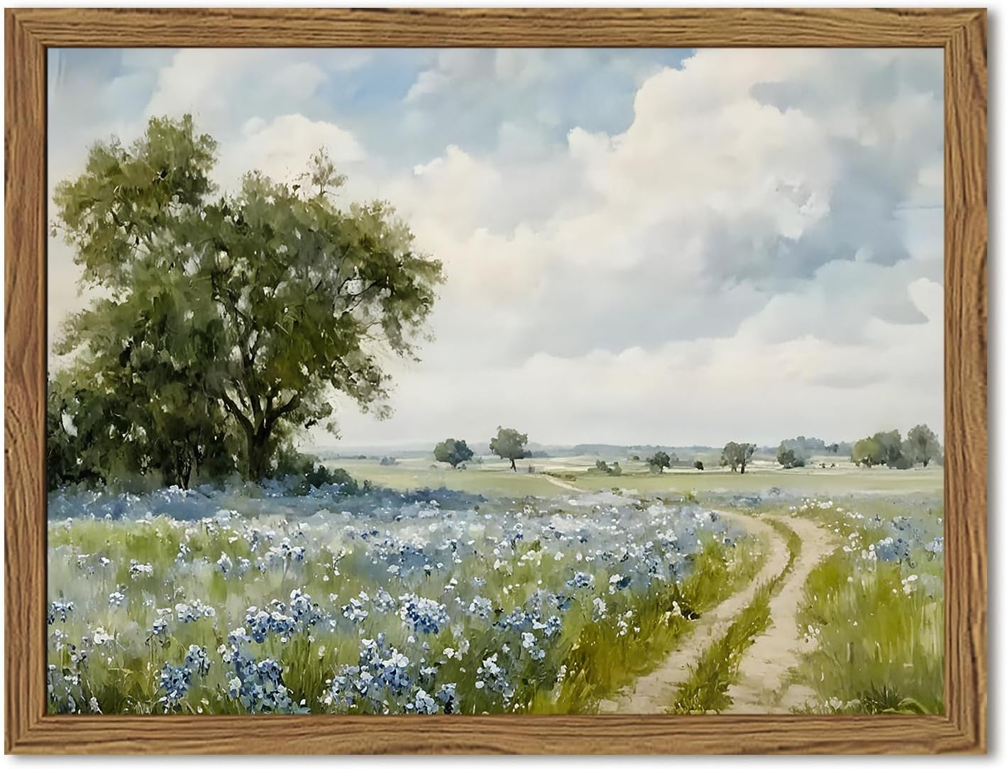 Framed Vintage Canvas Wall Art, Country Landscape Wildflower Field Wall Decor Paintings, Rustic Nature Pictures Prints Home Decor for Living Room Bedroom Bathroom Farmhouse 16x24 inch