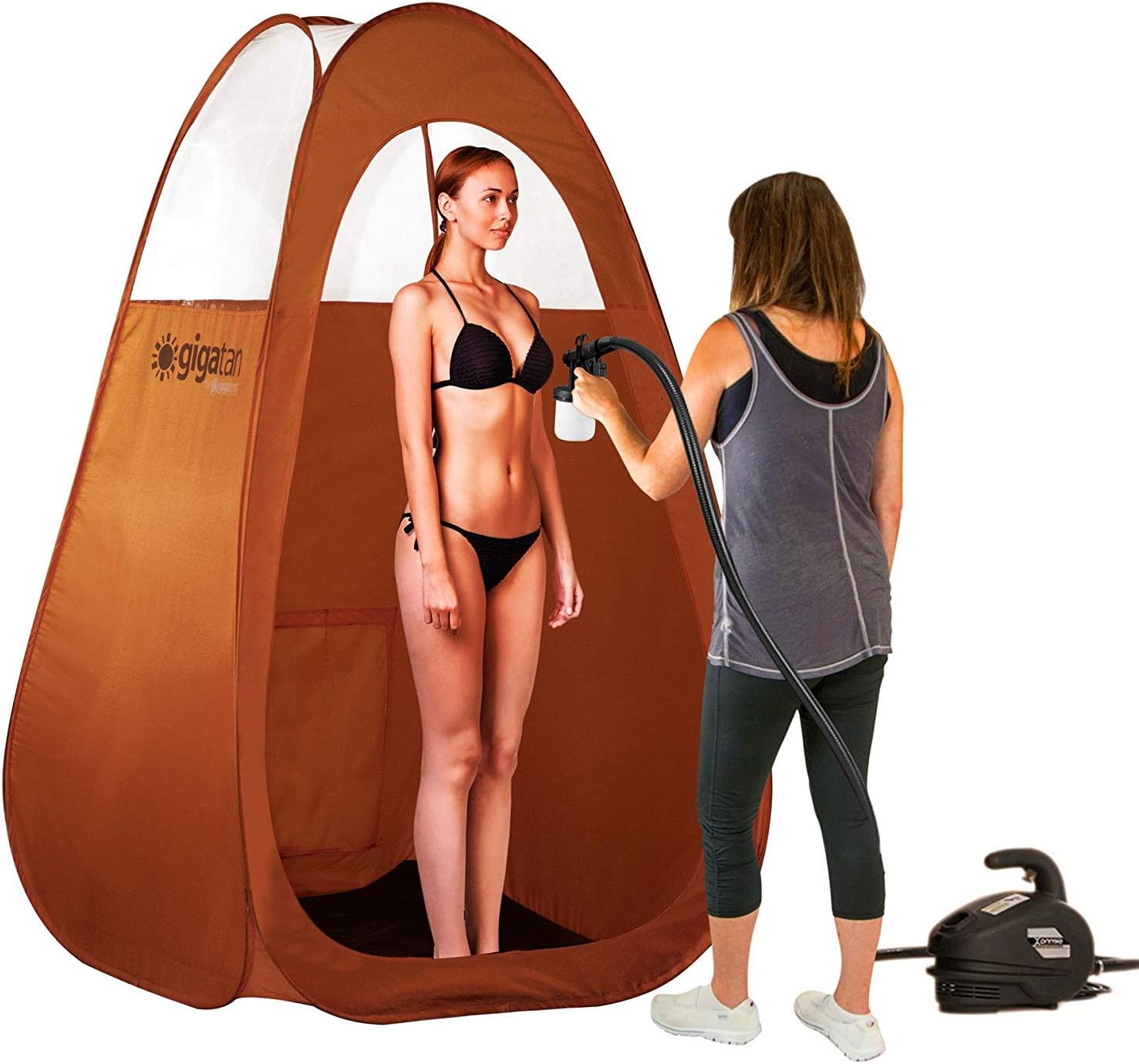 Gigatent Spray Tan Pop Up Tent - Professional Sunless Tanning Pop-Up Spraying Booth for Airbrush Art, Makeup & Painting - 50'' x 37'', Folds Easily in 30 Seconds - with Carry Bag,brown