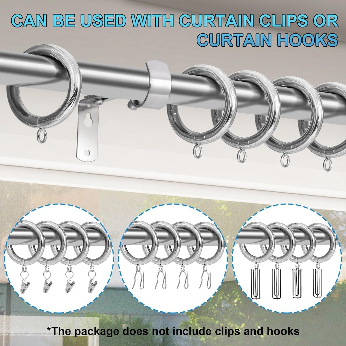 Extra Thick Metal Carved Curtain Ring1.73-Inch Inner Diameter with Eyelets,Fits Up to 1.5-Inch Rod Wire Diameter 0.37-inch (Satin Nickel-24pcs)