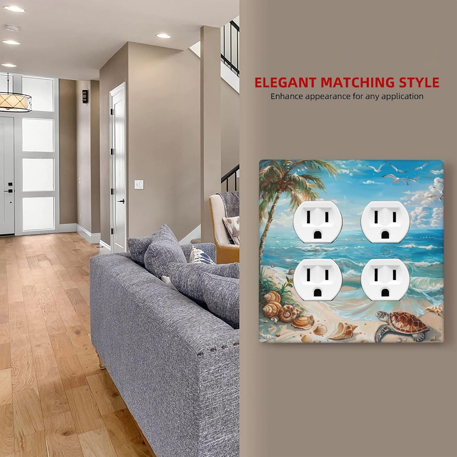 Outlet Covers Beach Turtle Rustic Ocean Sea Palm Tree 2 Gang Double Duplex Decorative Light Switch Covers Electrical Wallplates Socket Faceplate for Kids Room Bathroom Decor