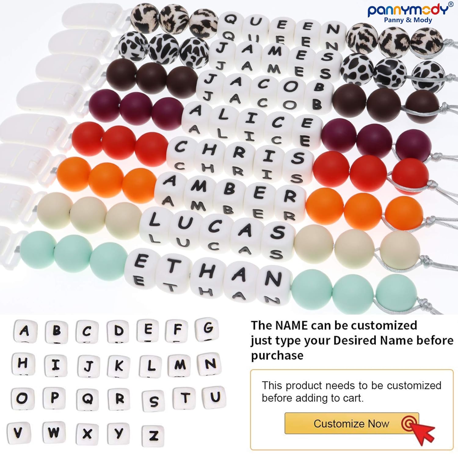 Pacifier Clip Personalized Name, Customizable Silicone Pacifier Leashes, Customized Pacifier Holder for Baby Boys and Girls (Red) : Baby