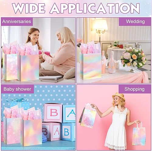 Miniatura 5 de Maitys 24 bolsas de regalo de arcoíris pastel con papel de seda, bolsas de regalo de fiesta de arcoíris, bolsas de dulces pastel arco iris