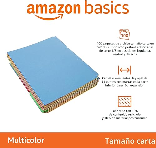 Miniatura 2 de Carpetas de archivos Yaxa Basics con pestañas para archivado, AMZ401, resistentes, tamaño carta, colores surtidos (paquete de 100)