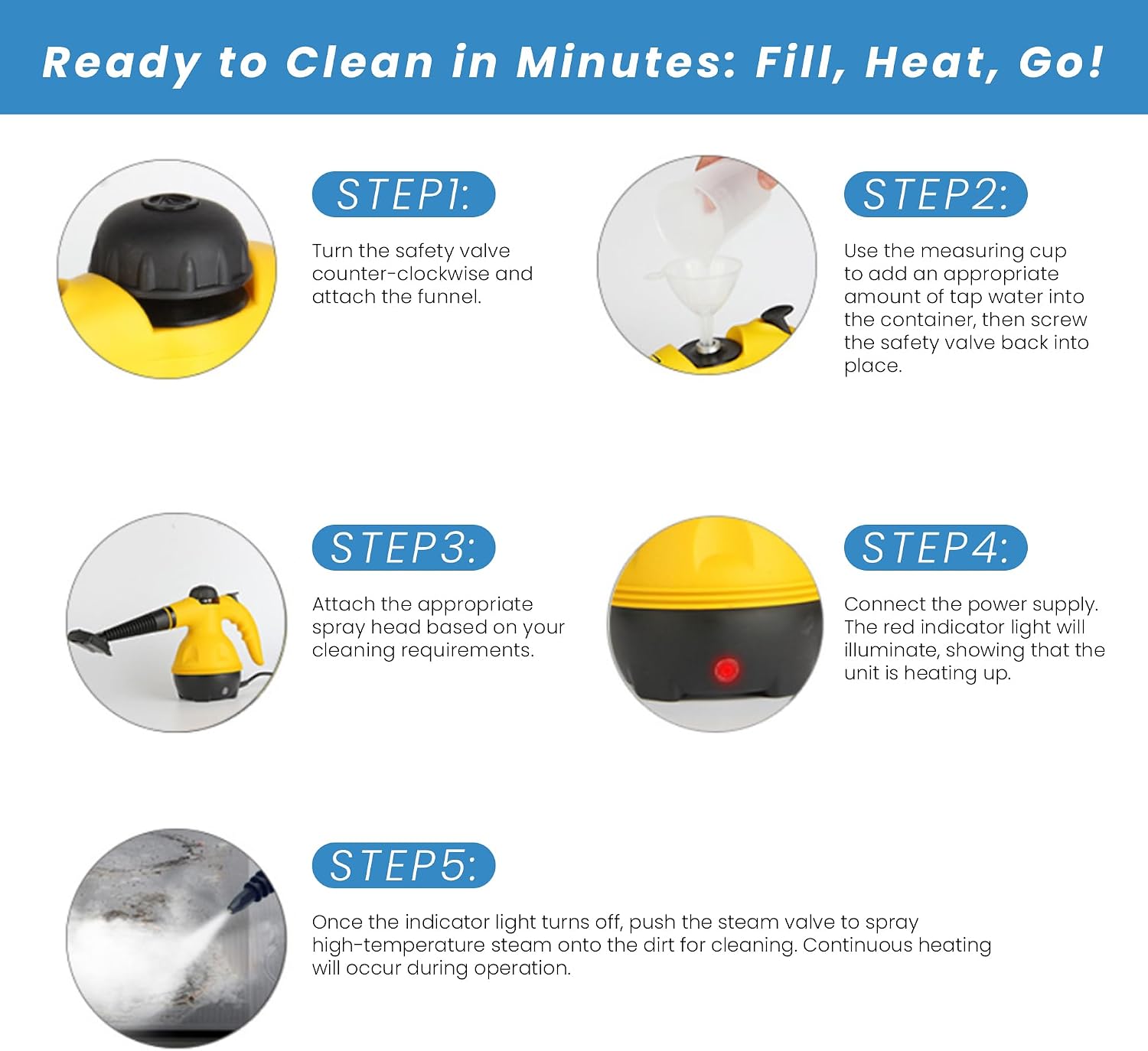 Steam Cleaner, Multi-Surface Steamer Cleaners for Cleaning with 11 Accessories, Large Capacity Handheld Steam Cleaner, Good for Home, Kitchen Grease, Bathroom Grout (White)