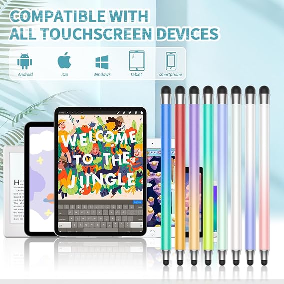 Stylus (8Pcs), 2 in 1 Stylus Pen for Touchscreen, High Precision and Sensitivity Double Rubber Tips, Compatible with iPad/iPhone/Samsung/Android Tablets and Other Capacitive Touch Screen (Black)