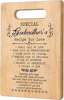 Orchroma Godmother Gifts for Women, Bamboo Cutting Board (11.6x7.6"), "Recipe for Love" God Mother Proposal Gift, Unique Madrina Birthday Gifts & God Mom Kitchen Decor
