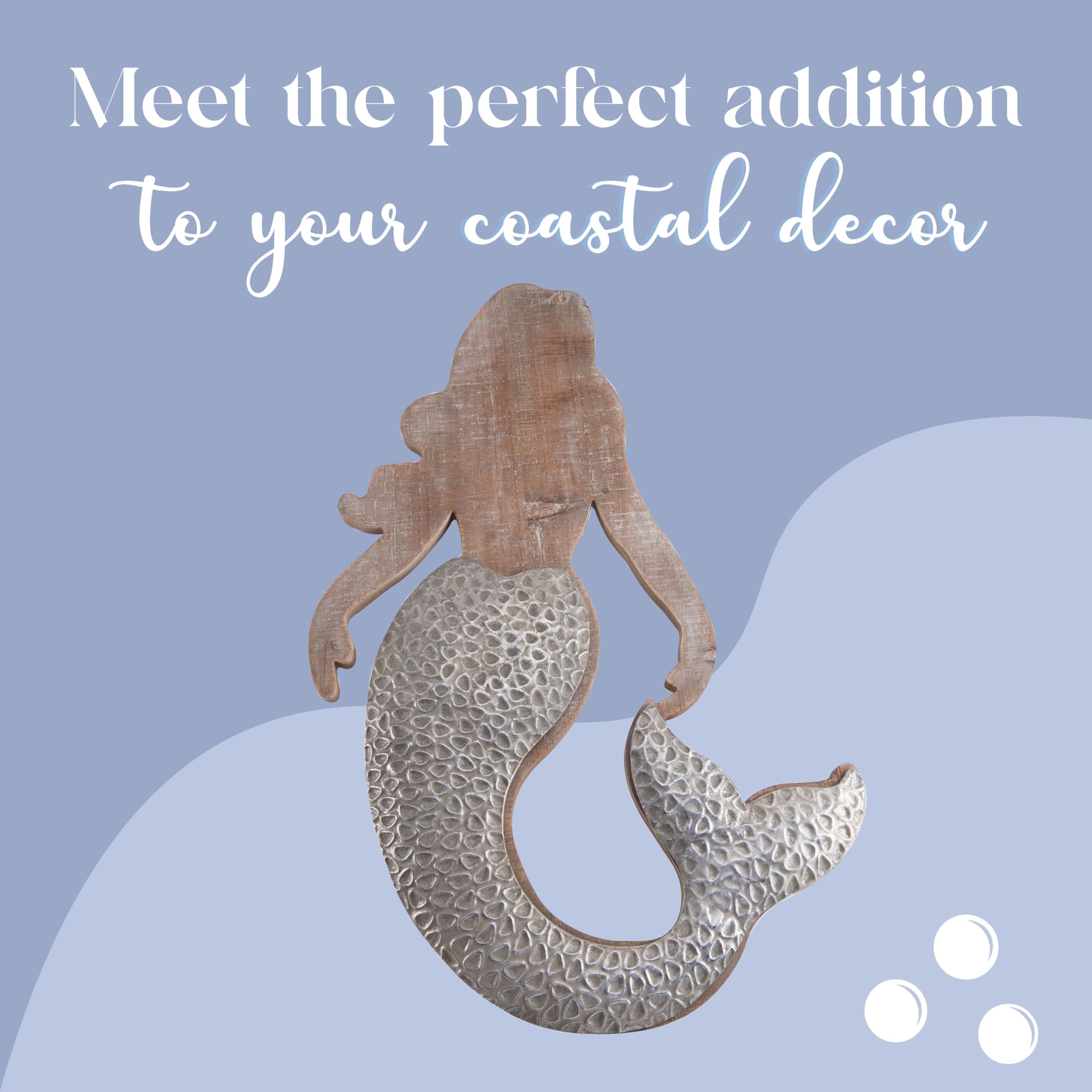 Elements Mermaid Wall Decor - Coastal Nautical Art for Kitchen, Living Room, Bedroom, Beach House - Metal and Wood Decorative Wall Hangings for Coastal Home Decor