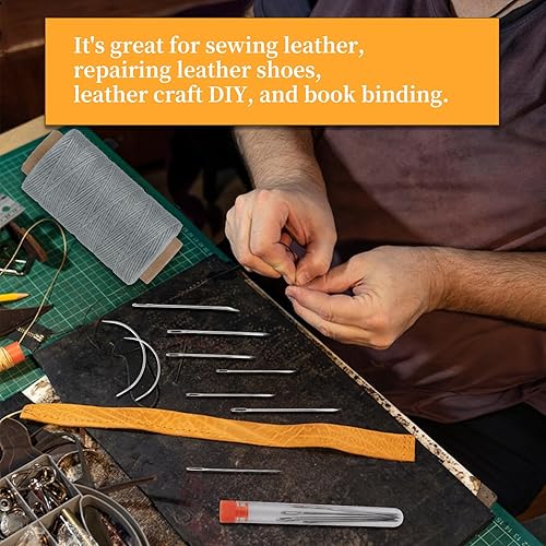 Miniatura 6 de DIUDUS Hilo encerado de 218 yardas, hilo encerado de cuero con agujas de cuero resistente, hilo de cuero profesional para coser a mano, reparación