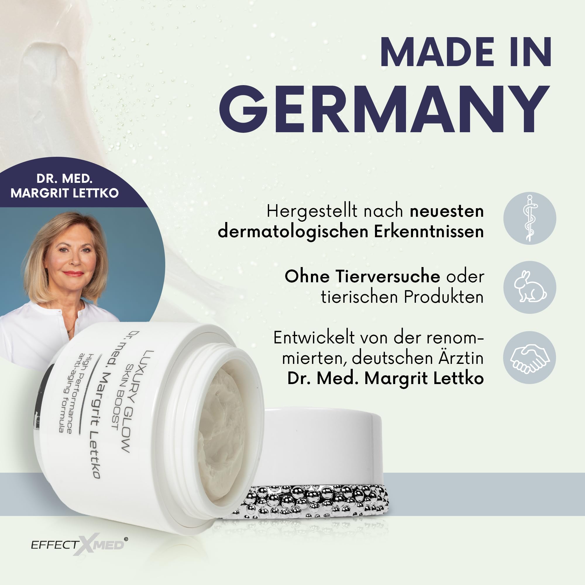 EFFECTXMED – Luxury Glow Skin Boost Anti-Falten Creme 50ml – Hochwirksame Nachtcreme Feuchtigkeitscreme mit pflanzl. Extrakten entwickelt von Dr. Margrit Lettko– Medizinische Anti-Aging Gesichtscreme