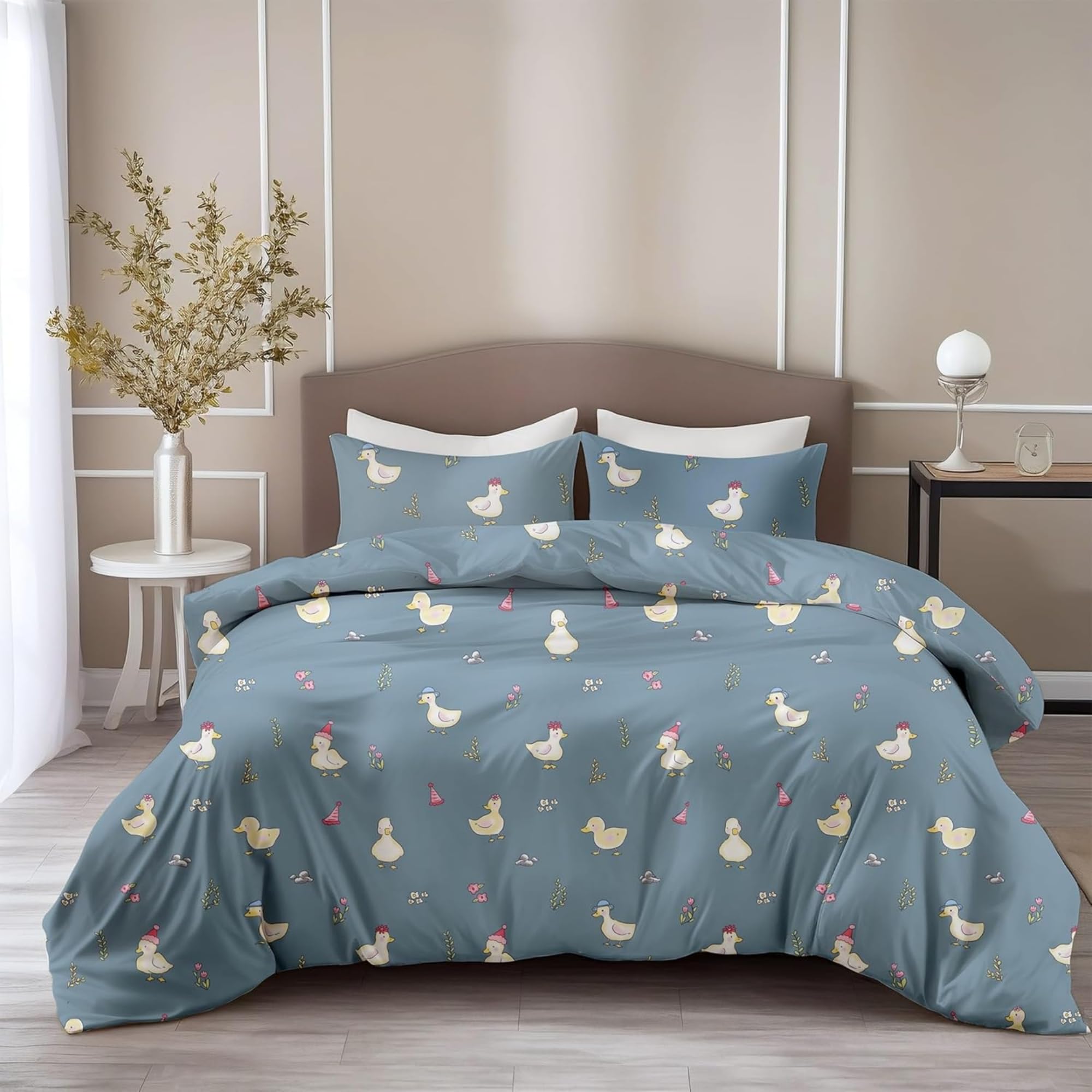 LORETO - A QUALITY LINEN BRAND 100% Pure Cotton Bedsheet for King Size Bed, 144TC Soft & Breathable King Size Bed Sheet Cotton with 2 Pillow Covers (Pastel Blue Duck Party, 104 x 104 Inches)-image-34