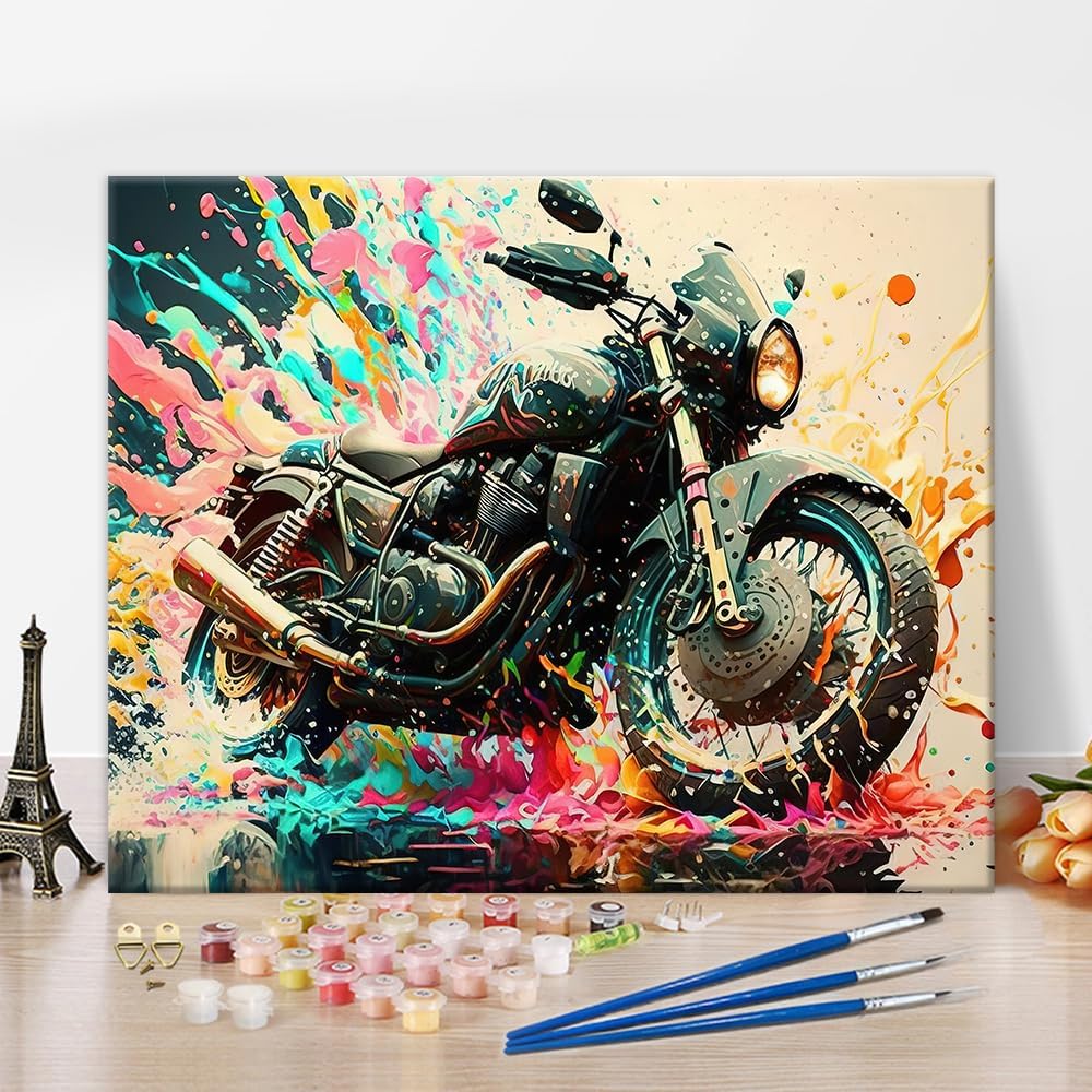 Rebotipy Paint by Numbers for Adults Motorcycle DIY Paint by Number Colorful