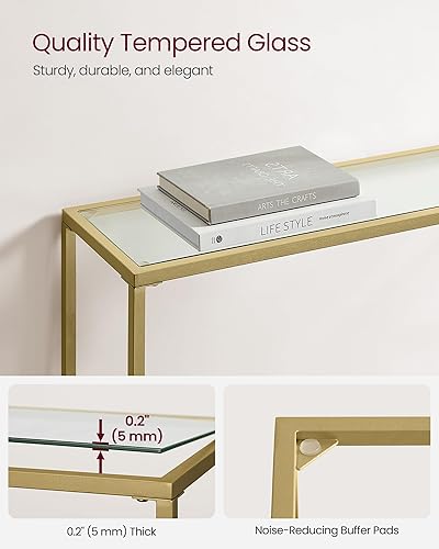 Miniatura 46 de VASAGLE ULGT026B01 - Mesa de consola de 39.4 pulgadas, mesa de sofá de vidrio templado, mesa de entrada moderna, marco de metal, fácil de montar,