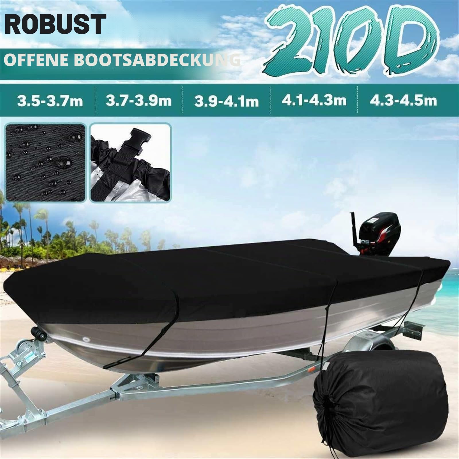 Bootsplane,Bootspersenning Bootsabdeckung,Wasserdicht Schutz Cover Schwarz,V-Rumpf Boat Cover,Gewebe Staub Schutz Persenning Bootsplane,Mit Aufbewahrungstasche für Ruderboot, Angelboot. (470x225cm)