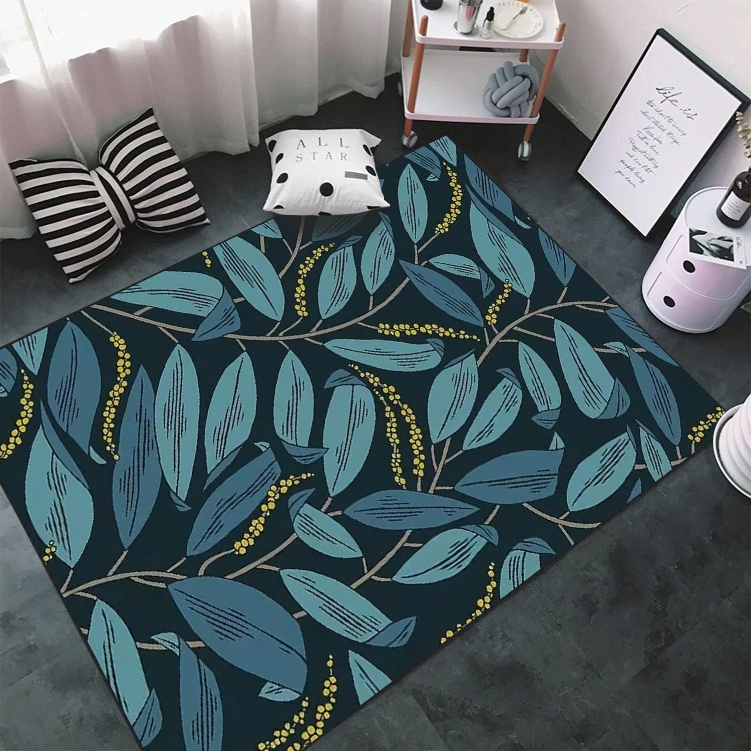 Blue-Leaf Rug - Soft Comfortable Durable Living Room, Bedroom and Office Floor Rug - Non-Slip Backing, Easy Clean - Crystal Fleece(A,39x59in)