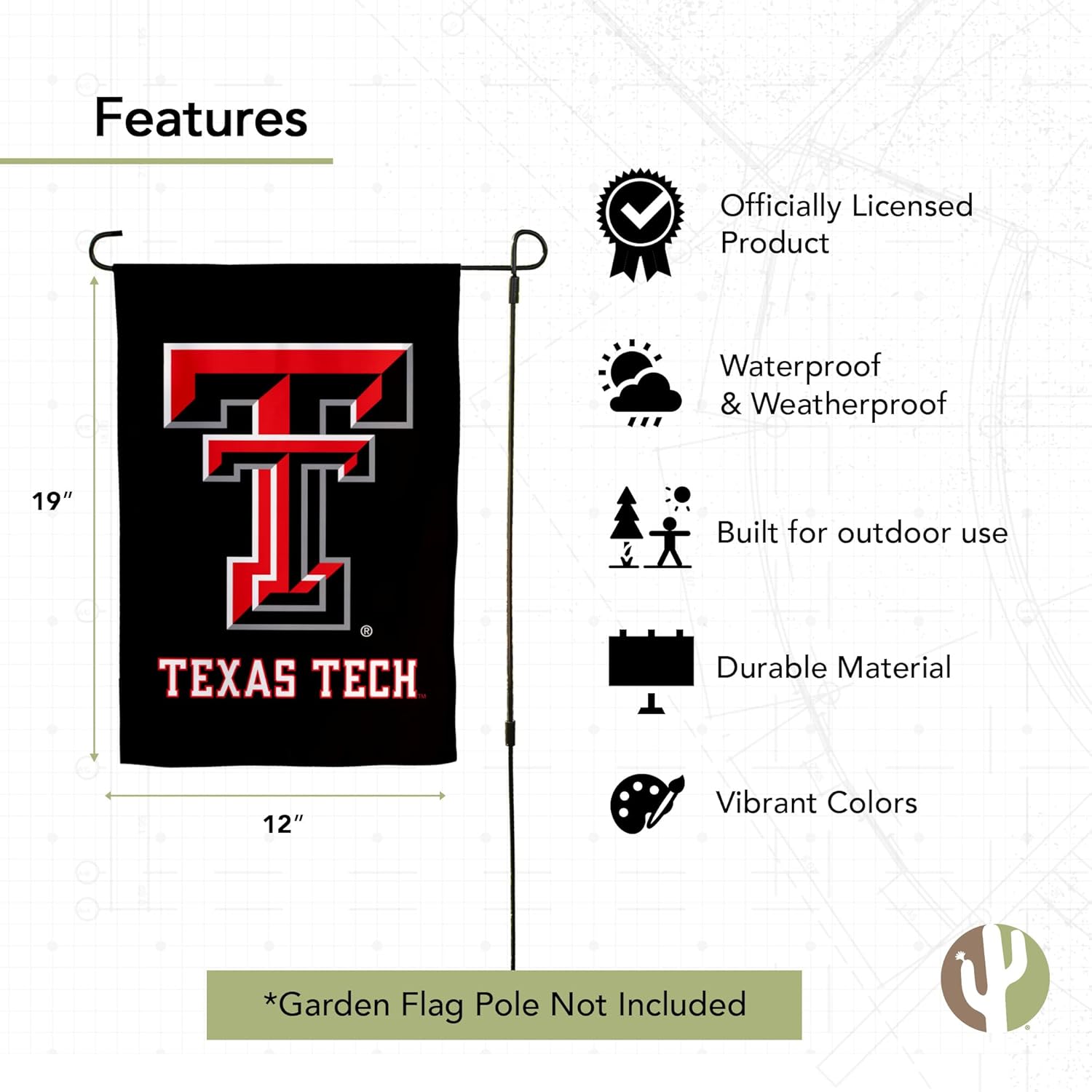 Desert Cactus Texas Tech University TTU Garden Flag – 19 x 12 inch Texas Tech Red Raiders Banner, For Outdoor Display and Events (Design G) - Image 4
