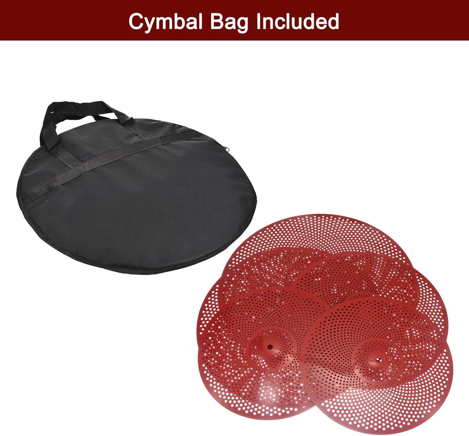 MECCANIXITY Mute Cymbal Set 14Inch/16Inch/18Inch/20Inch Low Volume Practice Cymbal with Bag (Red, Pack of 5)