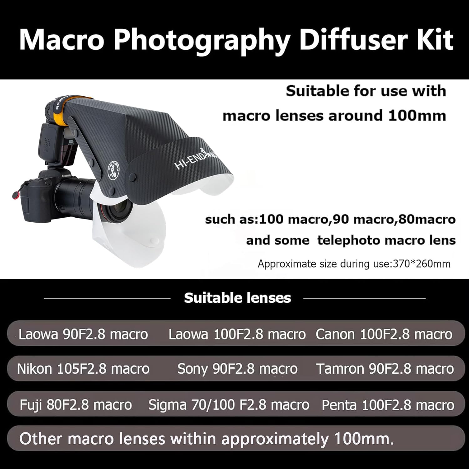 Macro Flash Diffuser Softbox for Insect/Jewelry/Stop Motion Photography, Compatible with 90-110mm Macro/Zoom Lenses, Portable Speedlite Softbox.