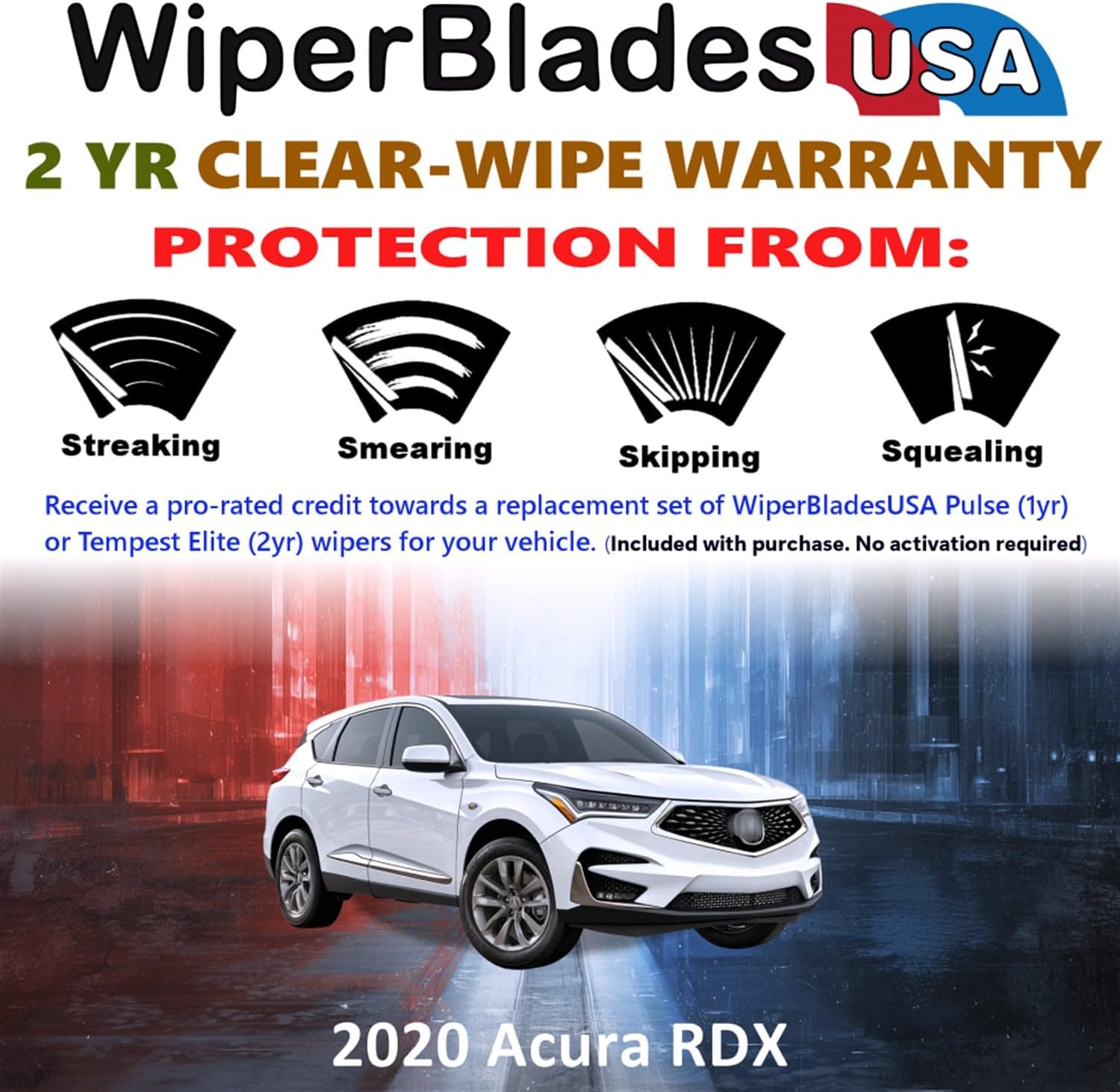 Beam Wiper Blades Set w/2yr Warranty compatible with Acura RDX 2020 (Set of 3) w/Rear Wiper Tempest Elite Wipers