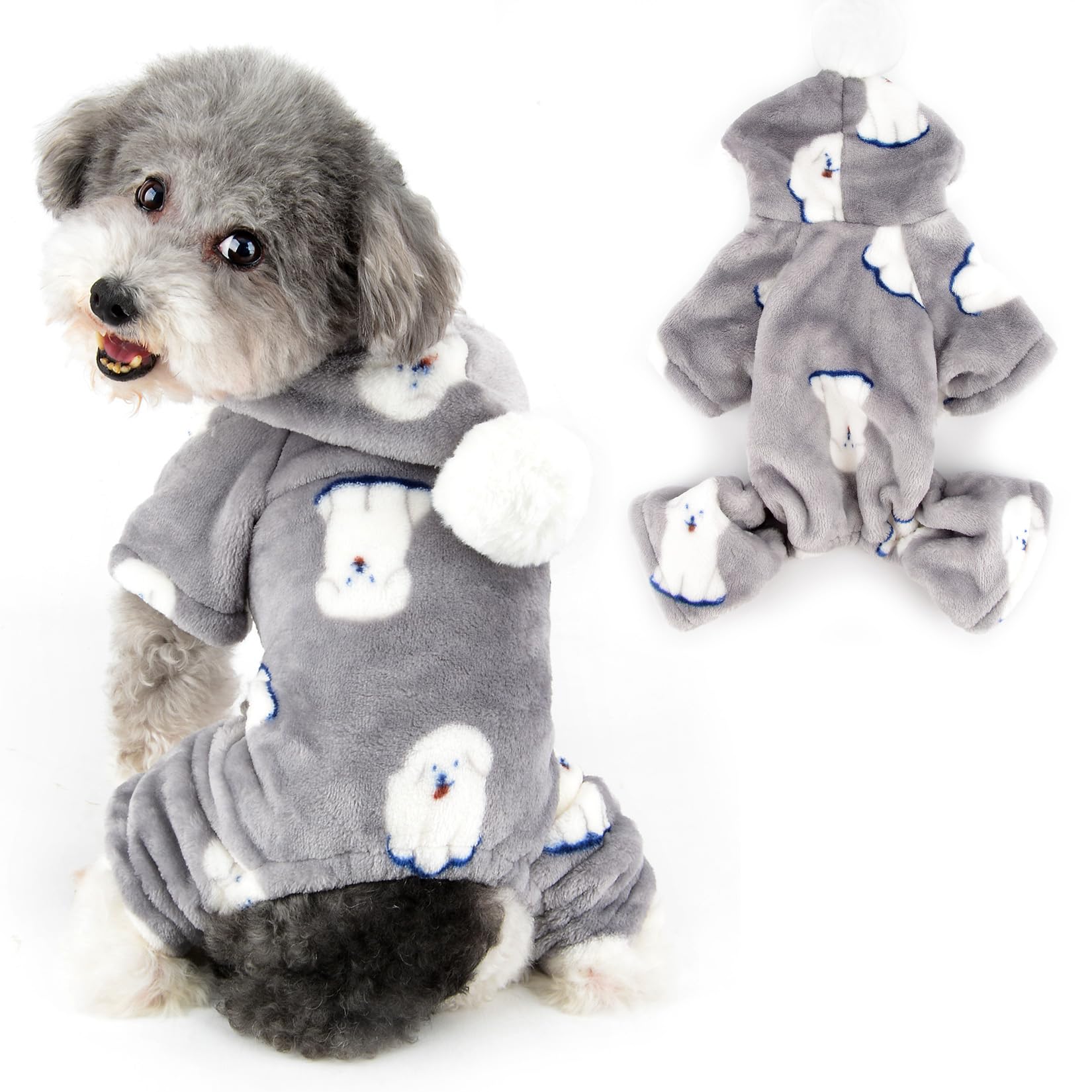 Ranphy Fleece Dog Hoodie Pajamas for Small Dog Pet Pjs with Doggy Printed Puppy Pyjamas Autumn Winter Super Soft Warm Pullover Chihuahua Yorkie Boysuit Cat Apparel Gray M