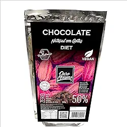 Gotas de chocolate diet 50% cacau com maltitol Ouro Moreno - pacote de 500g