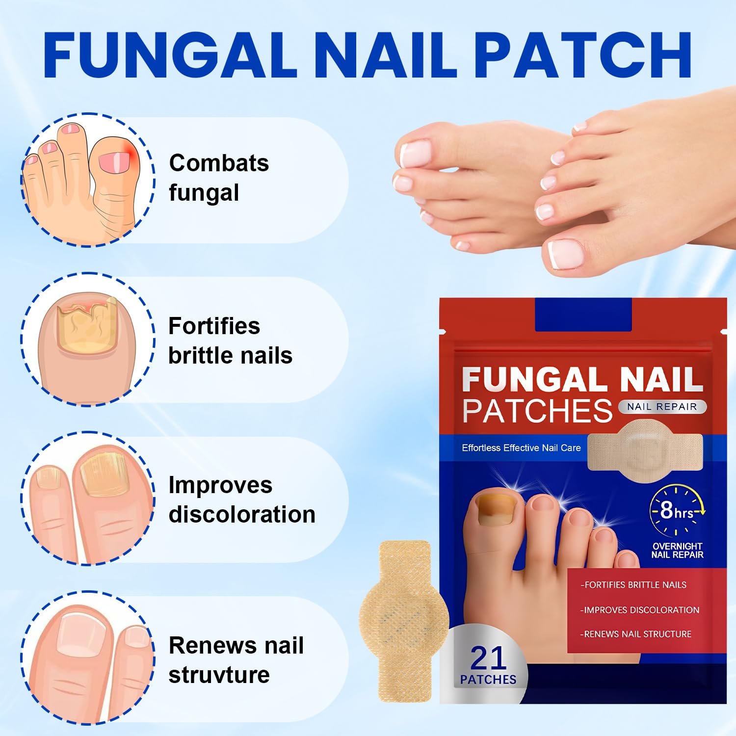 Fungal Nail Patches, 42 Pcs Fungal Nail Repair Patches, Nail Fungus Treatment for Toenail Anti Fungal Nail Treatment - Image 2