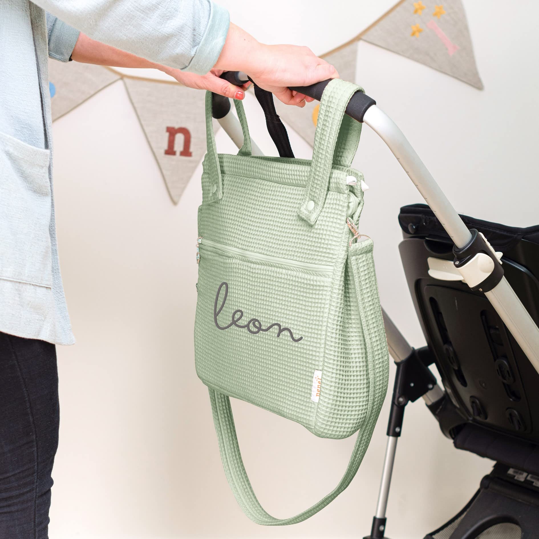 Bolsa Panera Para Carrito de Bebé Personalizada – Bolsa Talega para Carrito de Bebé con Nombre - Piqué Waffle - Piqué Gofre - Handmade - Hecho en España - Nenel