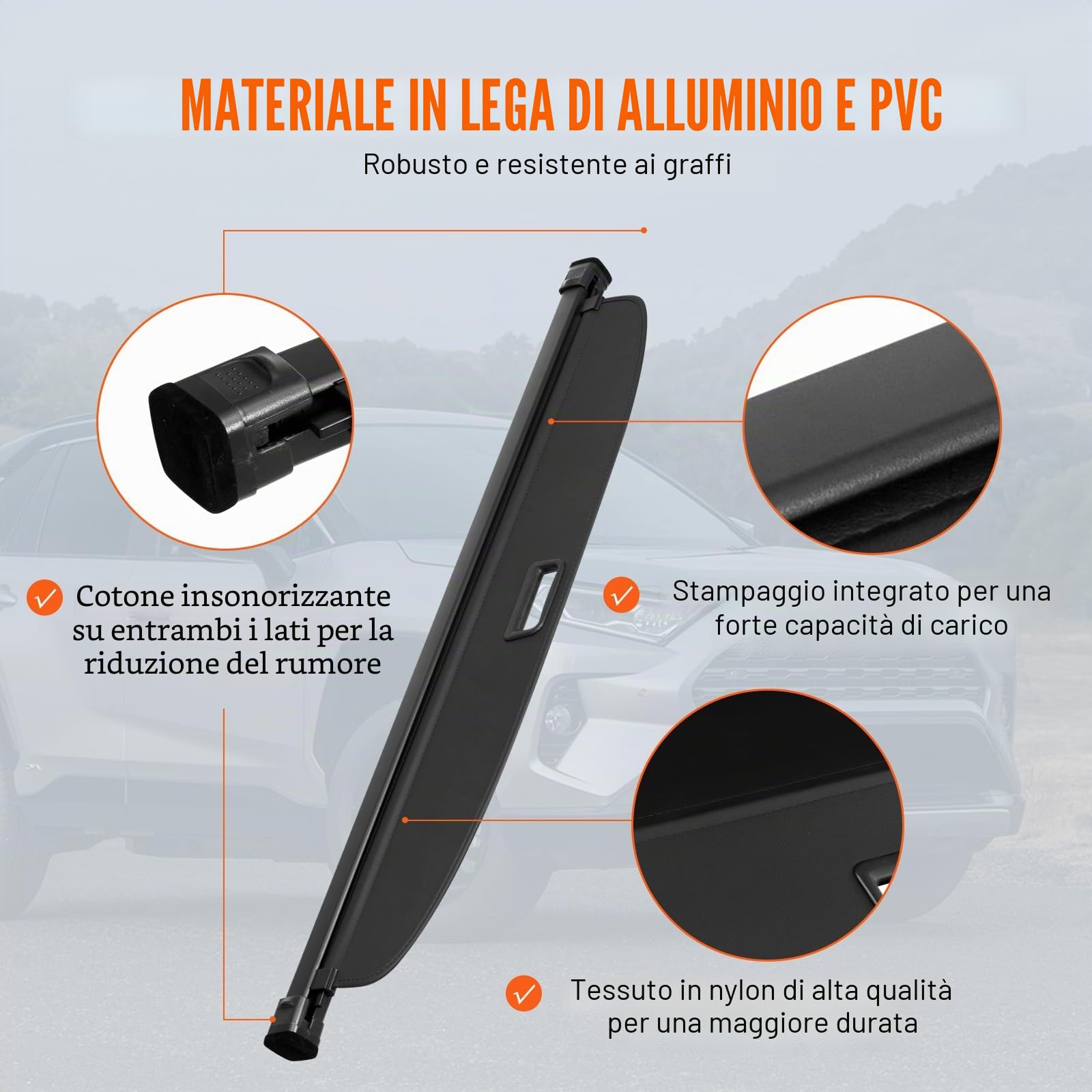 VEVOR Copertura Retrattile per Bagagliaio Toyota, Copertura Impermeabile per Bagagliaio per Toyota RAV4 2019-2024, Copertura per Bagagliaio Posteriore Resistente ai Raggi UV Lega di Alluminio, Nero