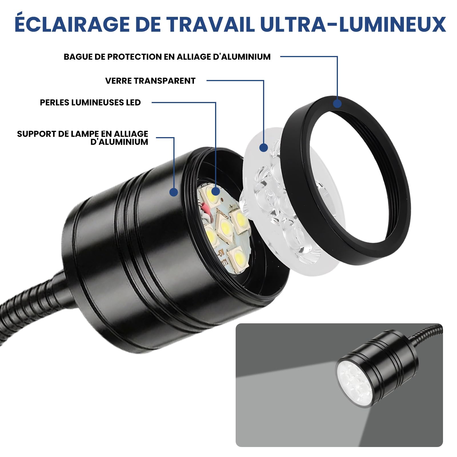 Lampe de Travail Magnétique 5W,6000 K Lampe de Travail LED avec Col de Cygne Flexible et Base Magnétique,Magnétique COB LED Lampe pour Établi,Machine à Coudre,Grill,Atelier,Éclairage Industriel