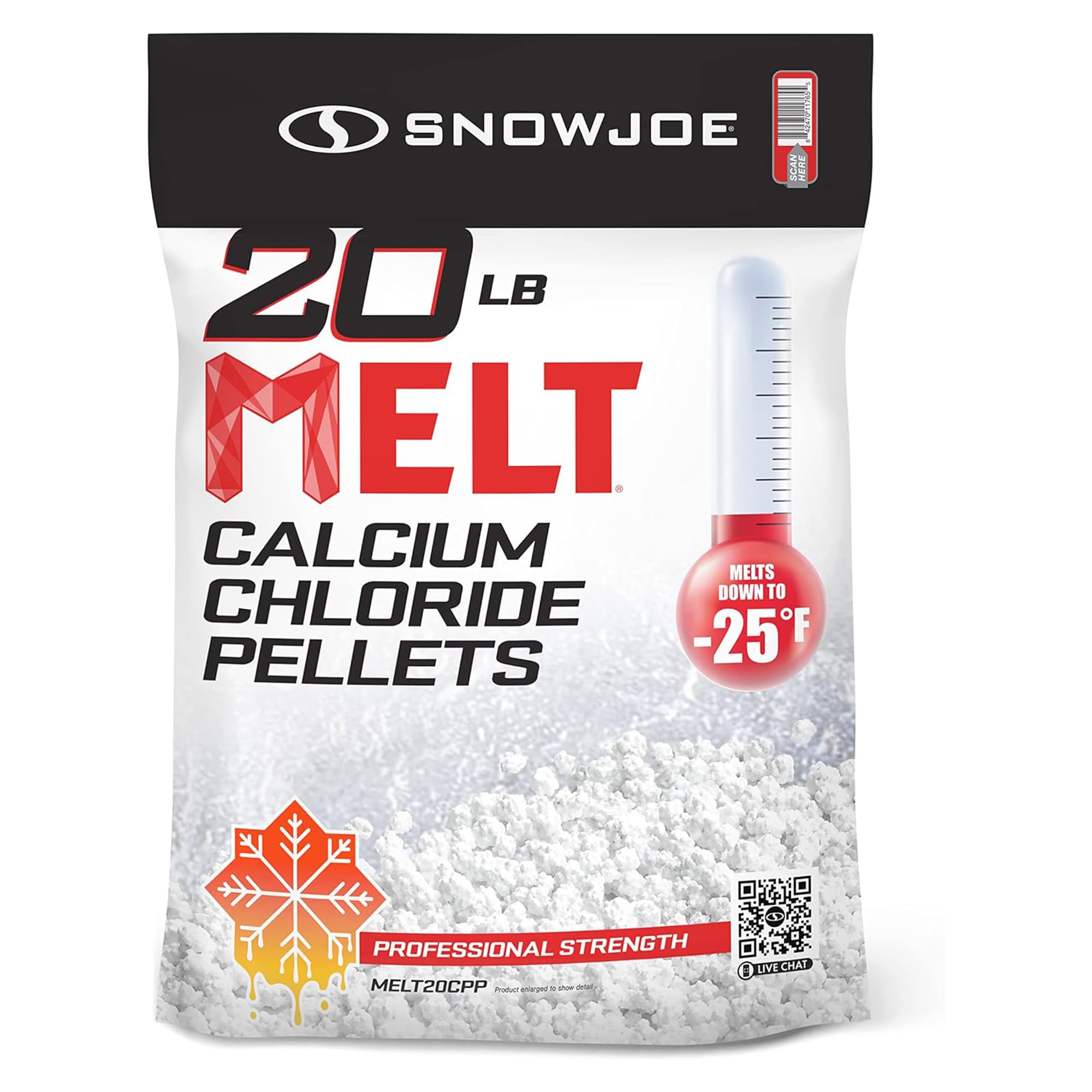 Snow Joe Snow & Ice Melter, Pure Calcium Chloride Pellets, 20 Lb Bag - Deicer/Ice Remover for Driveway, Concrete, Sidewalk & Outdoor Spaces