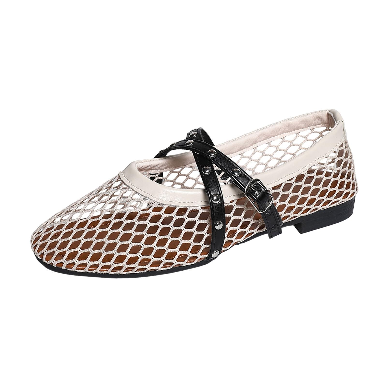 Netz-Ballerinas für Damen Schnallenriemen bequem Lässig Büro Fischnetz-Ballerina Flache Schuhe - Slip-On Sommerschuhe Atmungsaktiv Hochzeitsschuhe Riemchenballerina Geschlossene Leichtes Tanzschuhe