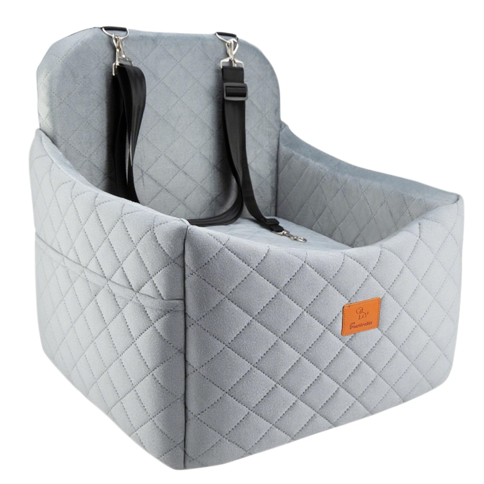 Dog Car Seats for Small Dogs, FurFrolic Memory Foam Dog Booster Seat for Small/Medium Dogs up to 35 lbs, Travel Pet Car Seat with Washable Detachable Cover, Storage Pockets, 2 Safety Belts (Gray)